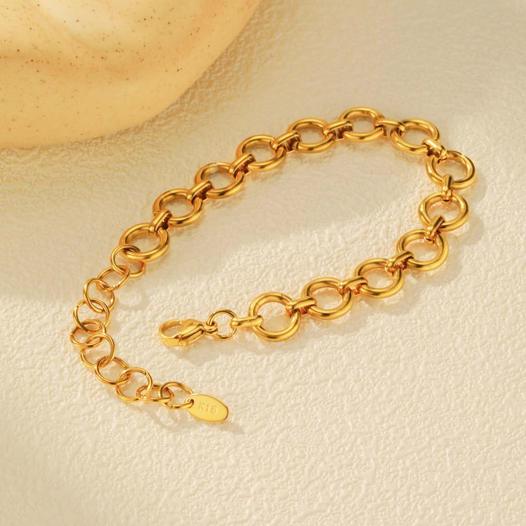 Chic Ring-connected Bracelet for Women,Gold Plated Stainless Steel Chain Bracelets,Fashion Jewelry Gifts