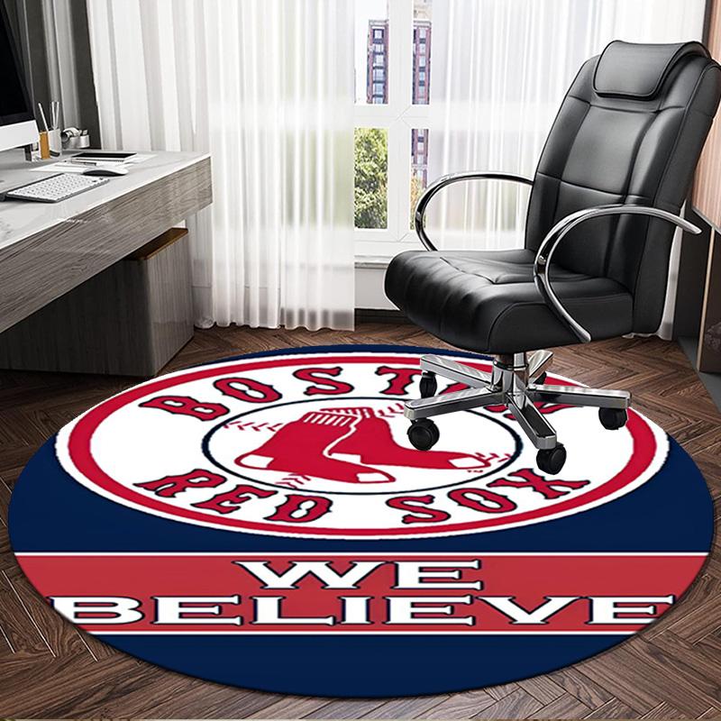 1PC Boston Sox hockey Round Rug, Non-slip Chair Mat, Home Decor, Circle Carpet Perfect for Office, Bedroom, Living Room,Christmas gift