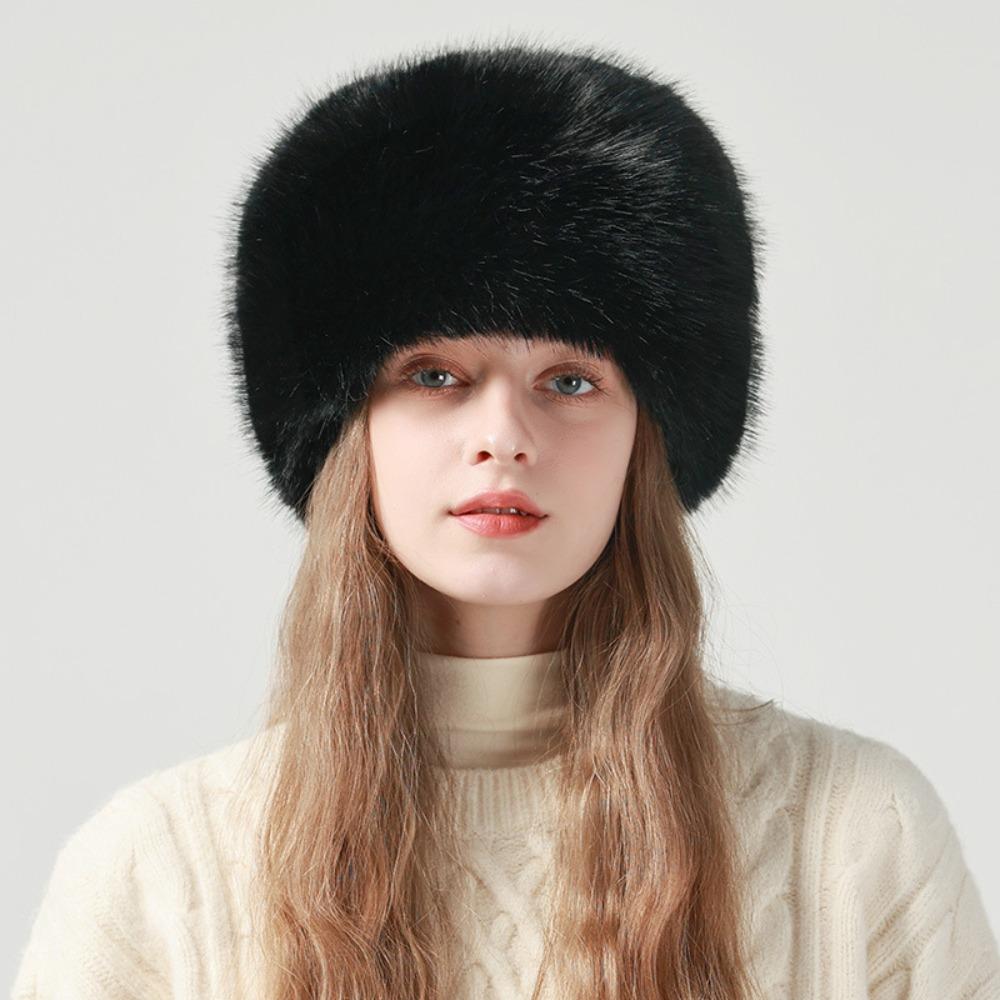 Imitation Fur Artificial Fur Hat Thickened Beanie Hat Elegant Winter Cap  Cycling чёрный