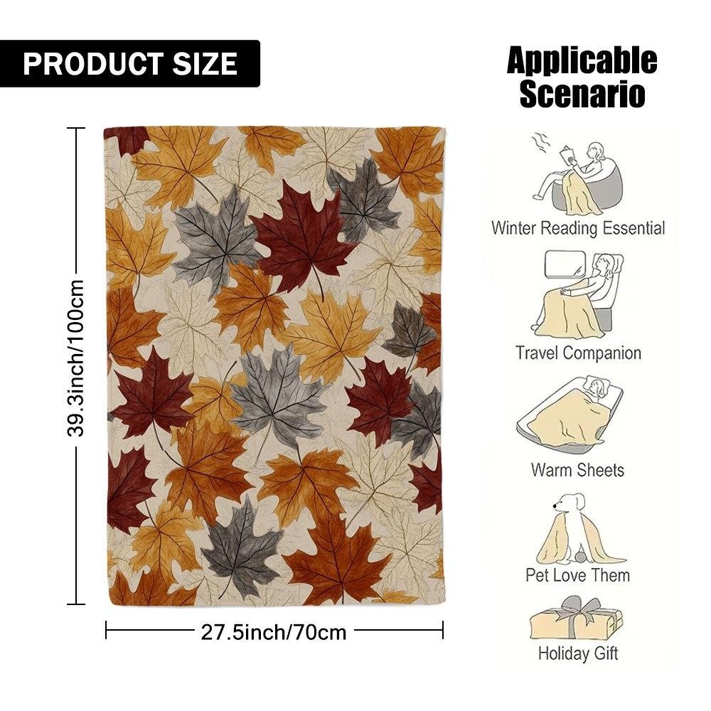1pc Ultra-Soft Twin Size Autumn Maple Leaf Print Flannel Throw Blanket - Red Orange Yellow Brown Beige Contemporary Bedspread Fo
