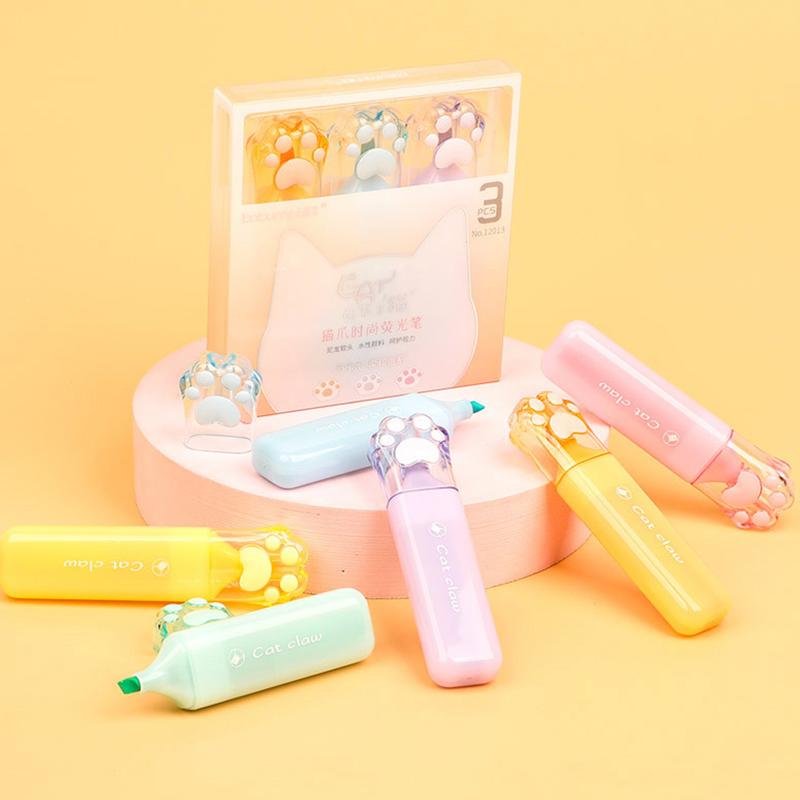 1/6Pcs Kawaii Cat Claw Pastel Color Highlighters Drawing Graffiti Art Markers Fluorescent Pen Cute Stationery School Supplies
