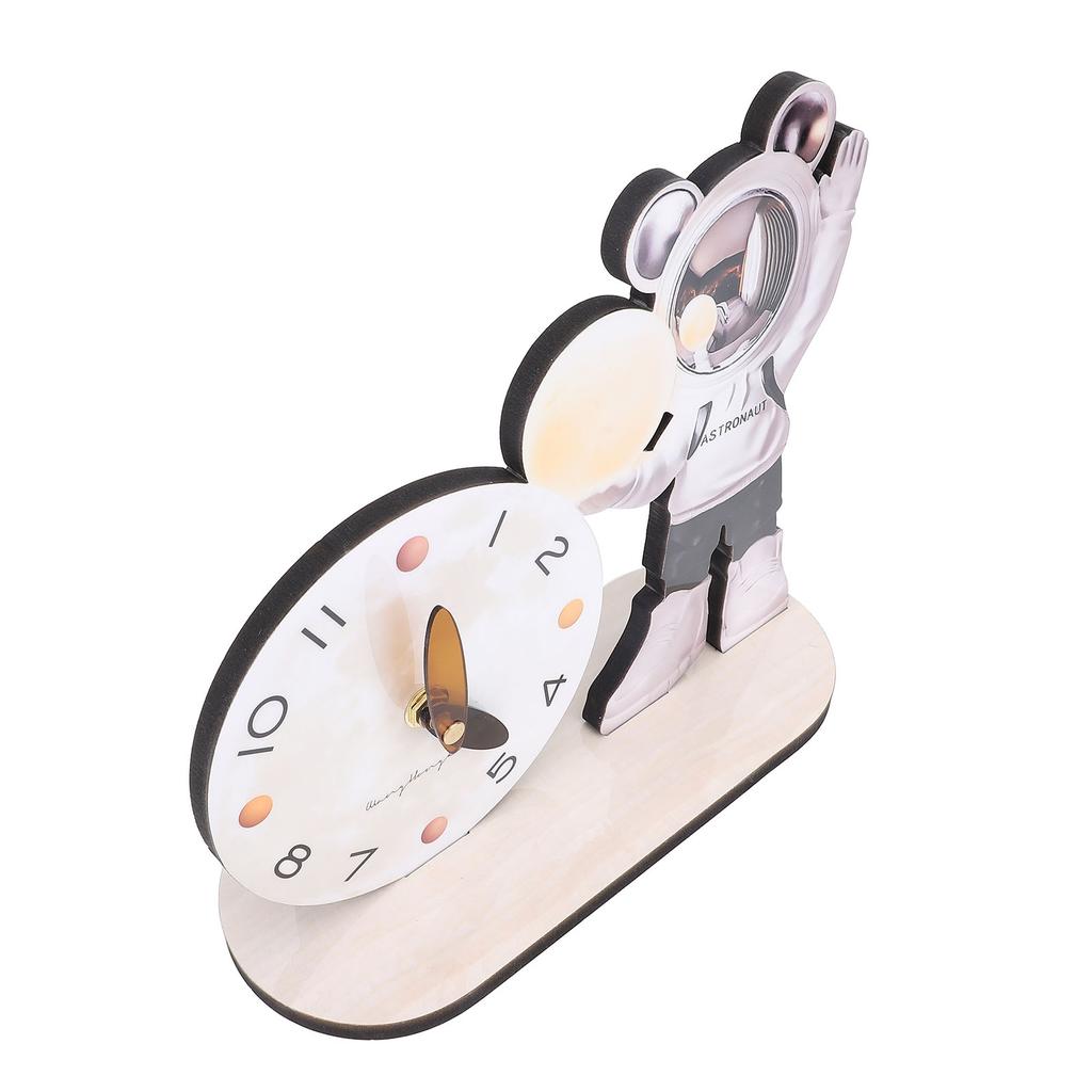 Space Man Desk Clock Decorative Cartoon Desktop Ornament Quiet Clock for Bedroom Study Office