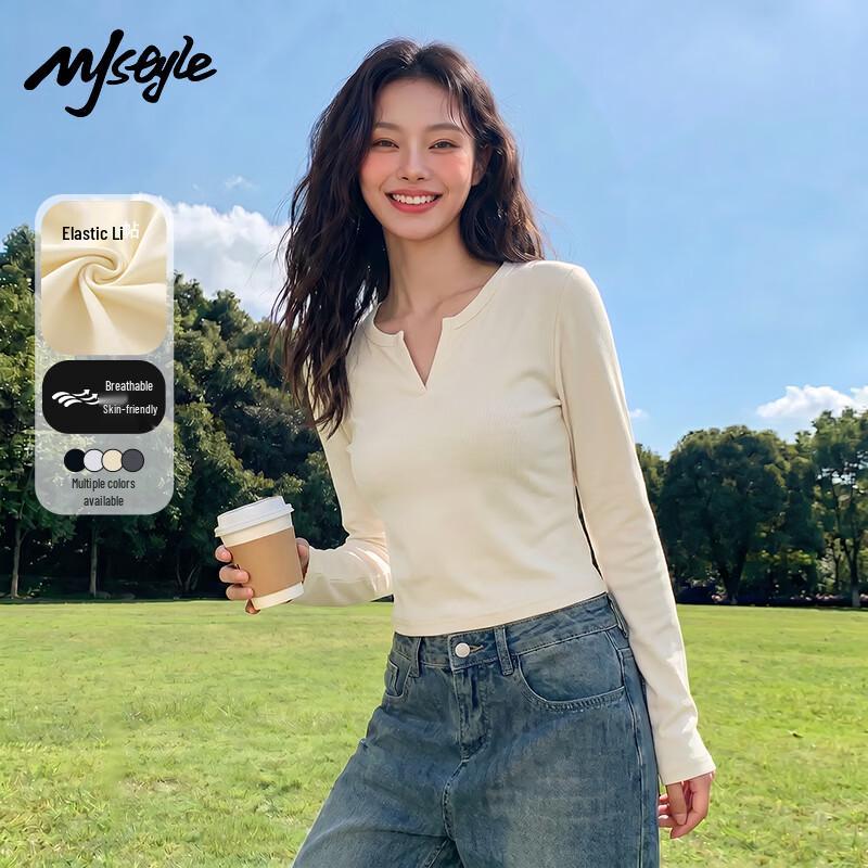 MJ STYLE Women's Slim V-Neck Long Sleeve T-Shirt