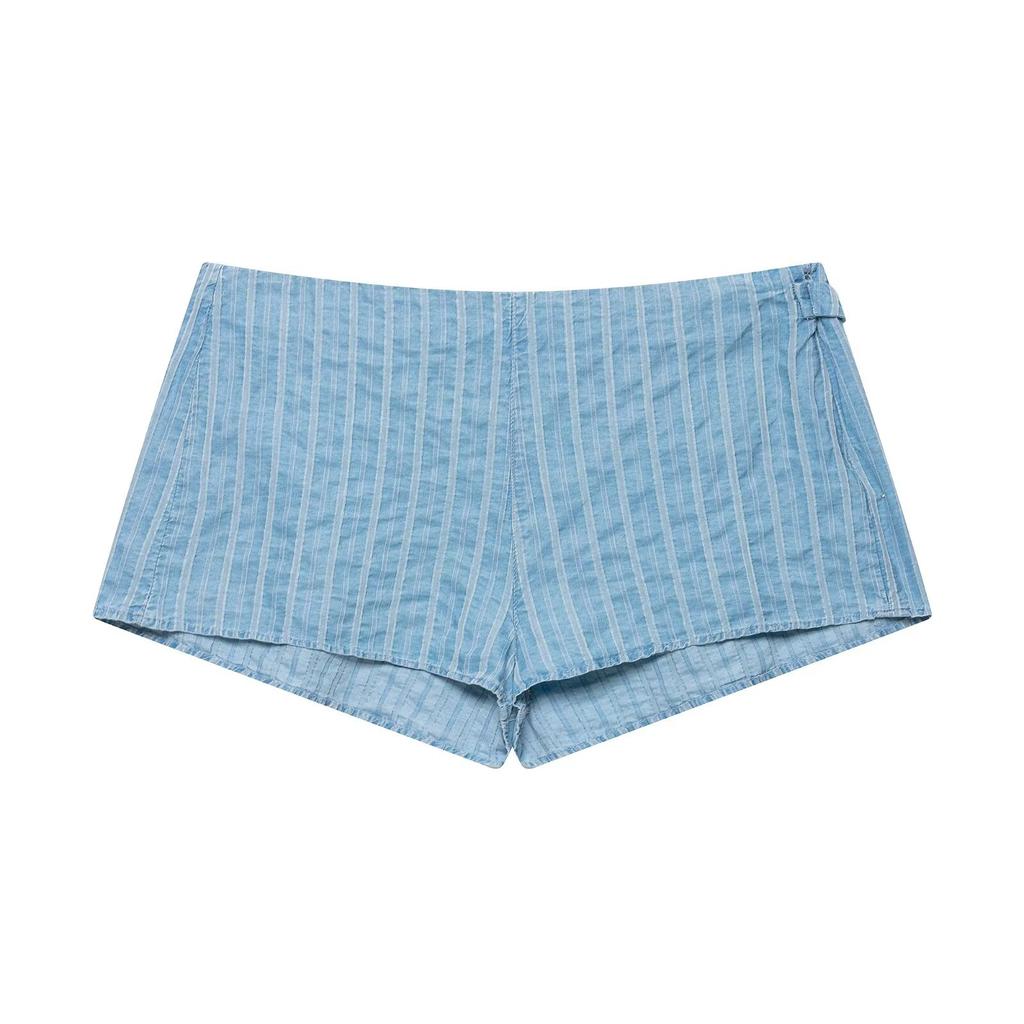 European and American style, wholesale women's clothing, fashionable striped double-breasted top + mini striped shorts