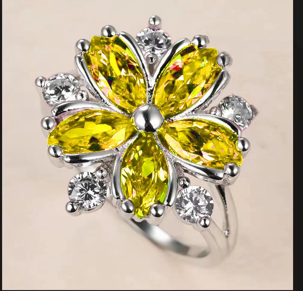 European & American Fashion Zircon Flower Ring - Copper Inlaid, Creative Jewelry Accessory