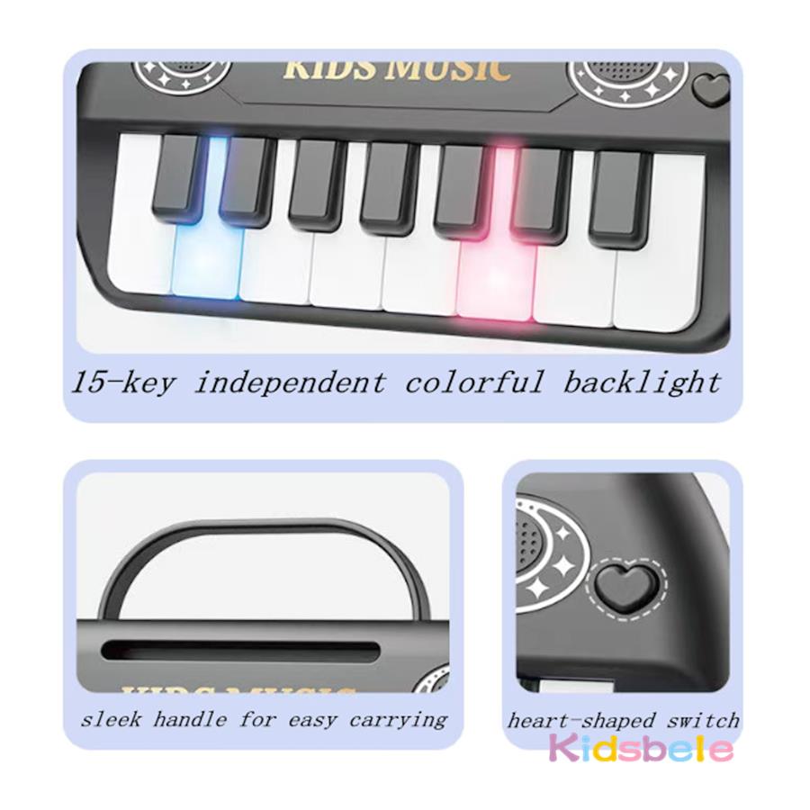 Multi-functional 15 Keys with Handle Kid Minitial Electronic Piano Portable Musical Instrument Toy with Music Score Learning Toy