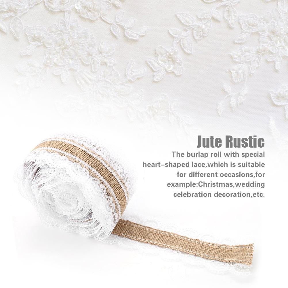 10m Natural Jute Roll with Heart Shaped Lace 6cm Width Hessian Burlap for Christmas Wedding