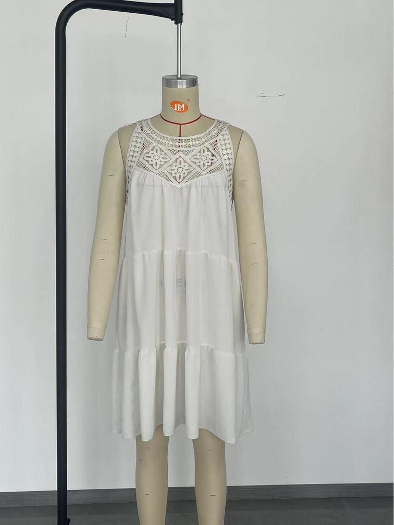 European-American Women's Lace Patchwork Halter A-Line Dress - Spring/Summer 2025 Collection