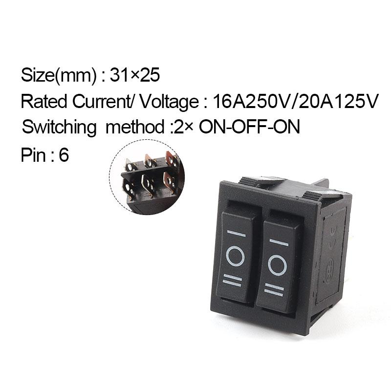 1 buc întrerupător basculant cu buton dublu cu lumină 31 * 25 mm 6 pini 2/3 poziții întrerupător de alimentare pentru barcă ON-OFF/ON-OFF-ON 16A/250V 20A/125V KCD4