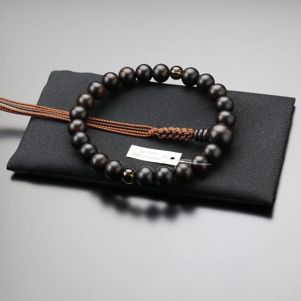 Jodo Shinshu Gebetskette für Männer, 22 Perlen, gestreiftes Ebenholz, 2 Himmel, braune Kristallschnur, Dutt-Gebetskette, Kyoto, Rauchquarz, Rauchkristall, buddhistisch