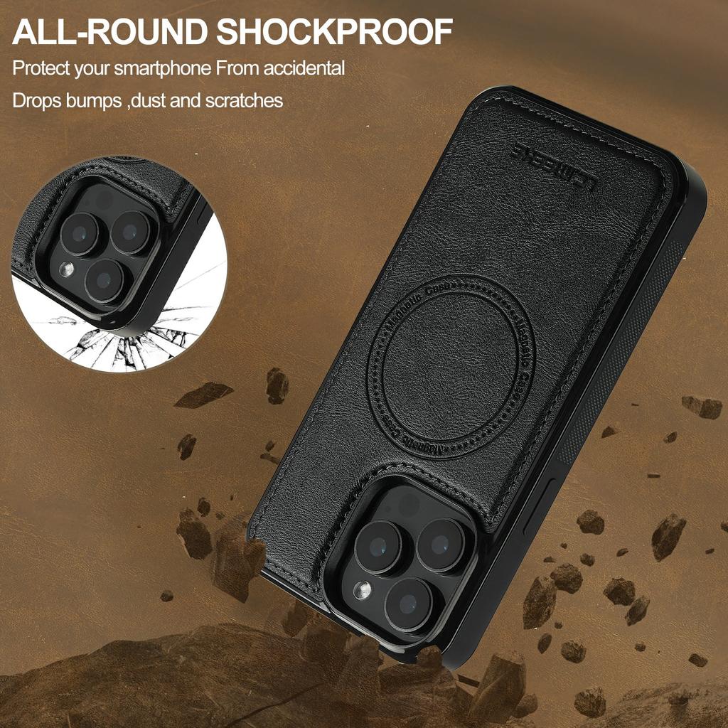 LC.IMEEKE For iPhone 14 Pro Magnetic Case Compatible with MagSafe Leather+TPU Back Cover