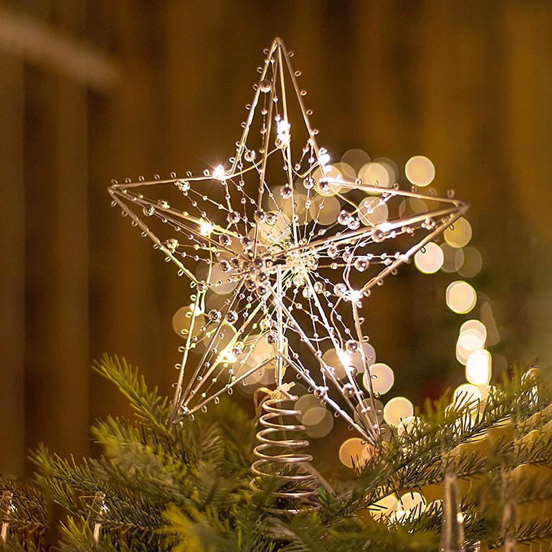 Luminous Wrought Iron LED Pentagram Tree Topper Star Decoration