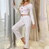 Women's Home Clothes Pajamas Long Sleeved Pants Loose And Comfortable Sexy Lace Love Print V-neck Two-piece Set