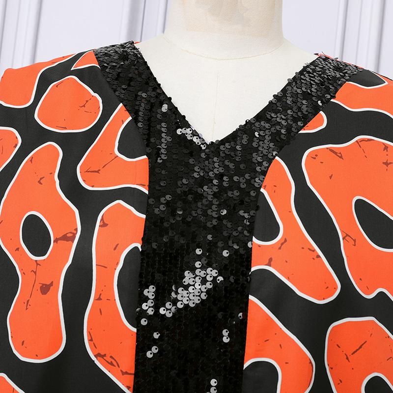 Plus Size Summer Women Round Neck Half Sleeve Print Ruffled Long Maxi Kaftan Dresses