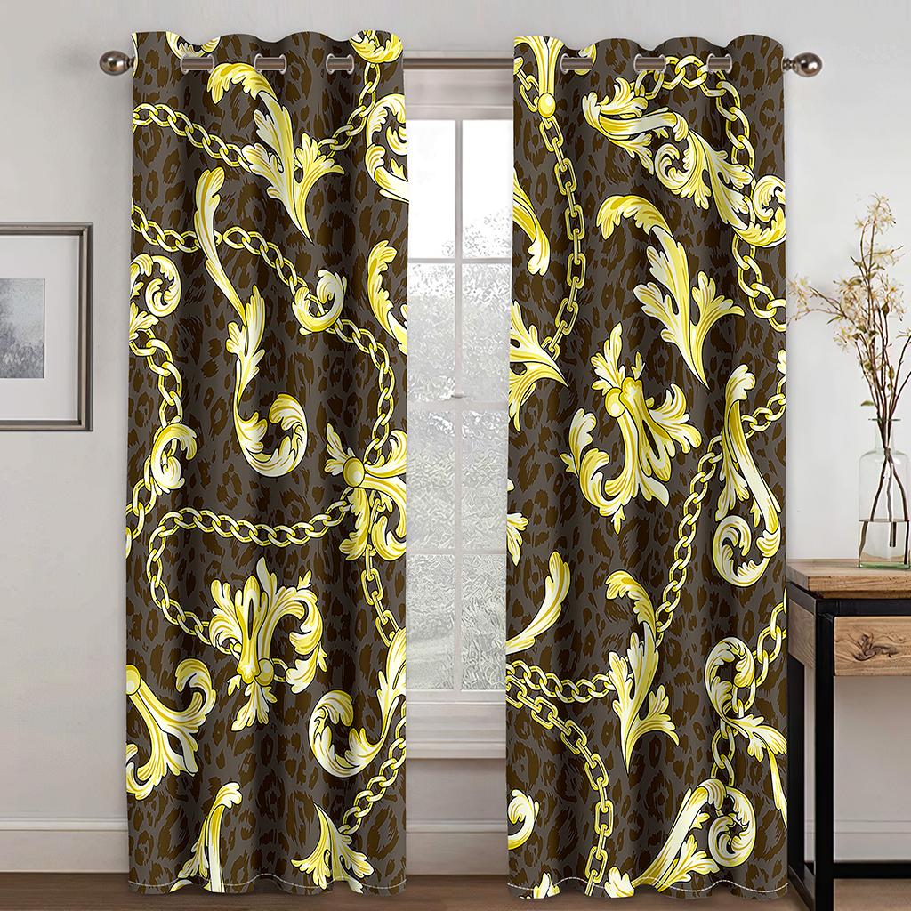 Luxury Gold Black Abstract Greek Key MeanderOn Sale Window Curtains for Kids Bedroom Living Room Kitchen Door Home Decor 2Pieces