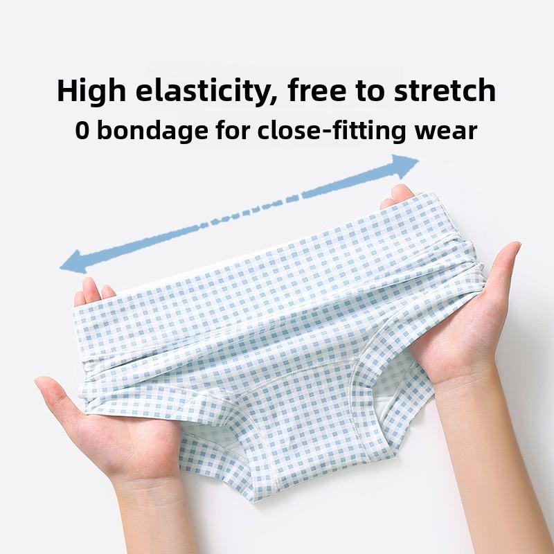 Female Spring and Autumn Fresh Printed Cotton 10A Anti Bacteria Extended Crotch Breathable Mid Waist Underwear