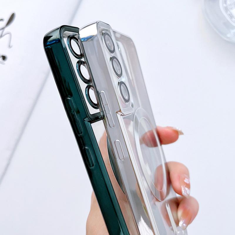 Para Funda de Carga Inalámbrica Magsafe Para Samsung Galaxy S22 S21 Ultra Plus S 21 22 5G 4G Cubiertas Completas de Silicona Suave Transparente Clara