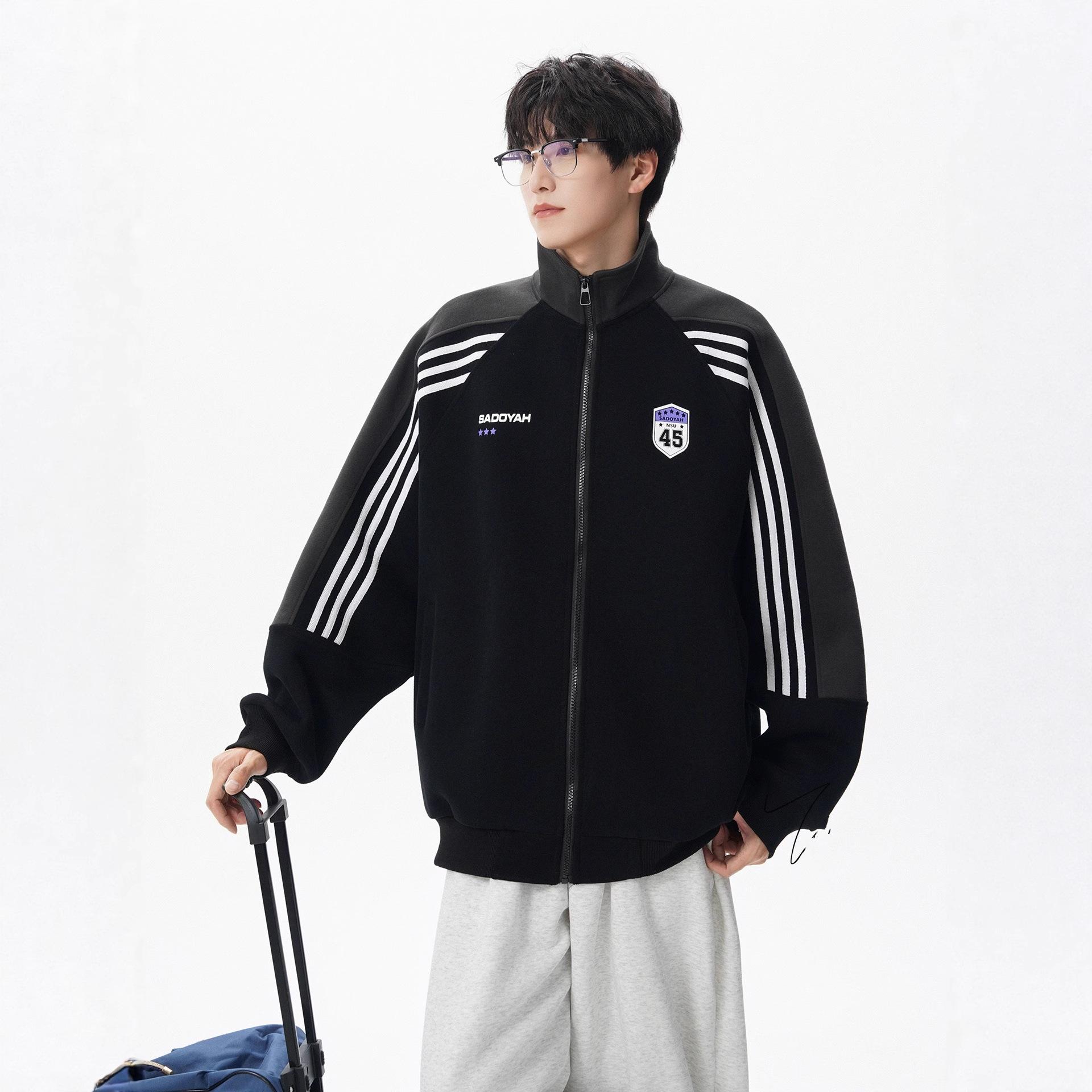 

Мужская трикотажная куртка Осень Новая Американская Контрастного цвета Парная Повседневная Куртка с воротником-стойкой Топ XXXL