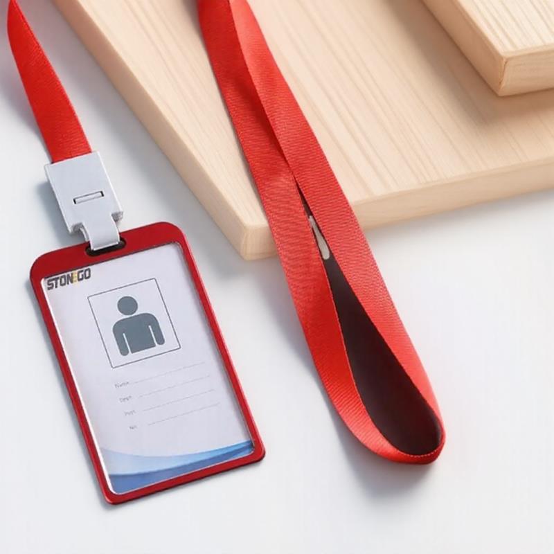 Vertical ID Name Card Case Aluminum Alloy Business Card Badge Holder Lanyard Strap Office SuppliesGood product