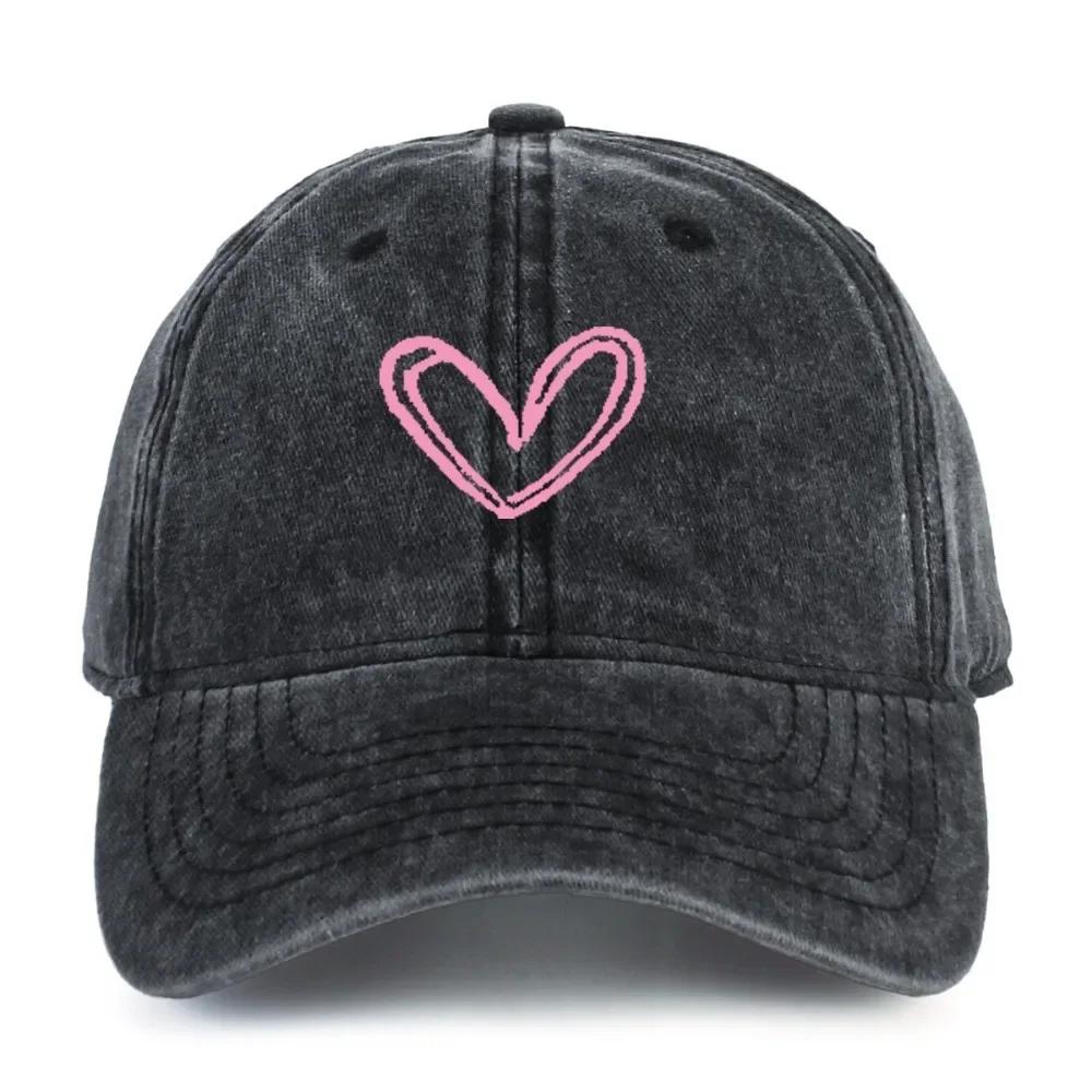 Versatile Heart-shaped Printed Washed and Aged Baseball Caps for Men and Women Couple Baseball Caps Casual Sun Protection