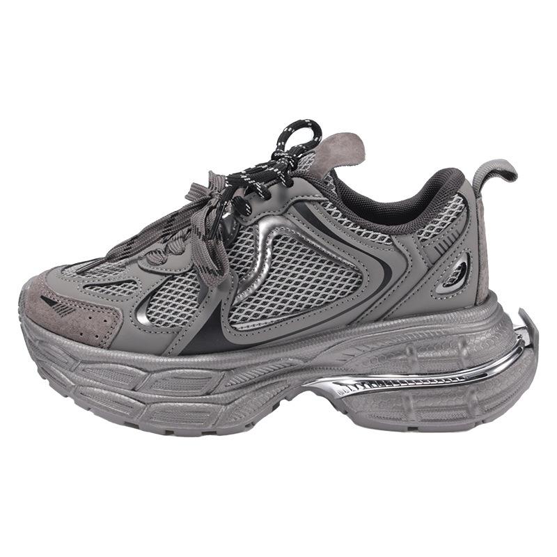 Silver-gray thick-soled polished Paris Daddy shoes women's shoes 2025 autumn new heightening mesh casual sports shoes