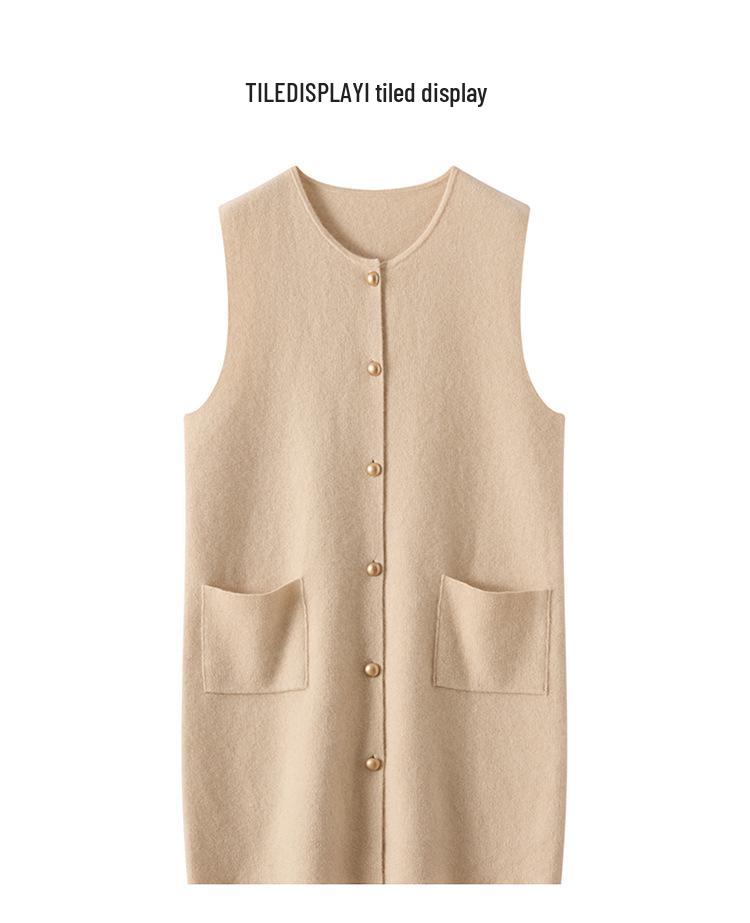 Women's Long Sleeveless Cashmere Vest - Knit Base Layer Outerwear Top Sweater