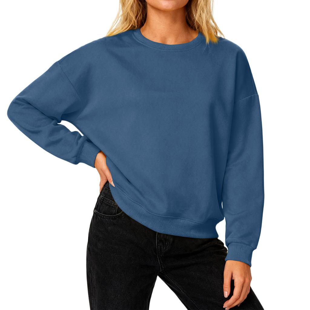 Women's Loose Comfortable Casual And Fashionable Round Neck Threaded Sleeves Solid Color Long Sleeved Sweatshirt