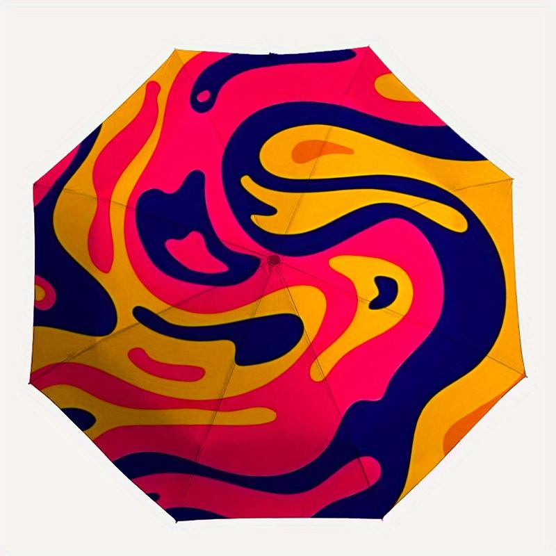 

1pc Colorful Swirls Automatic Open/Close Umbrella, Umbrella with cartoon Design, Portable Compact Umbrella for Men & Women, Good Holiday Gif