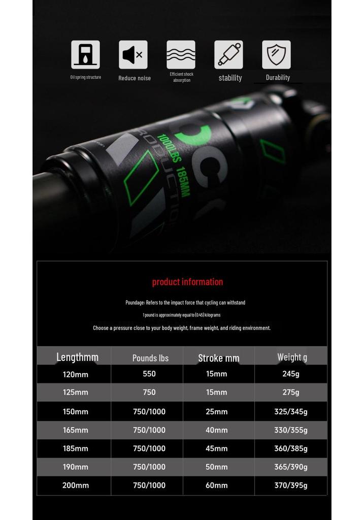 CHOOEE Aluminum Alloy Hydraulic Rear Shock Absorber for Mountain and Folding Electric Bikes