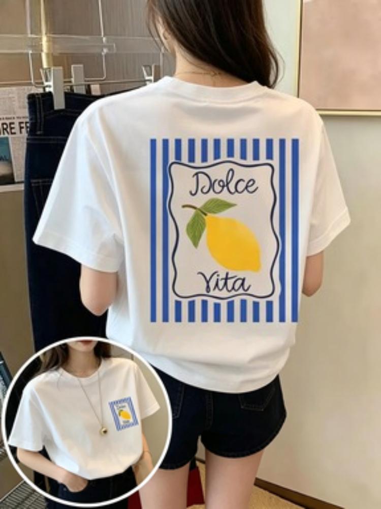 Dolce Vita Lemon Graphic Tshirt For Unisex Front Back Italian Summer Print Loose Crew Neck Short Sleeve Daily Casual Top