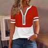 European-American Cross-border Fashion Color Block Zipper Short Sleeve Top