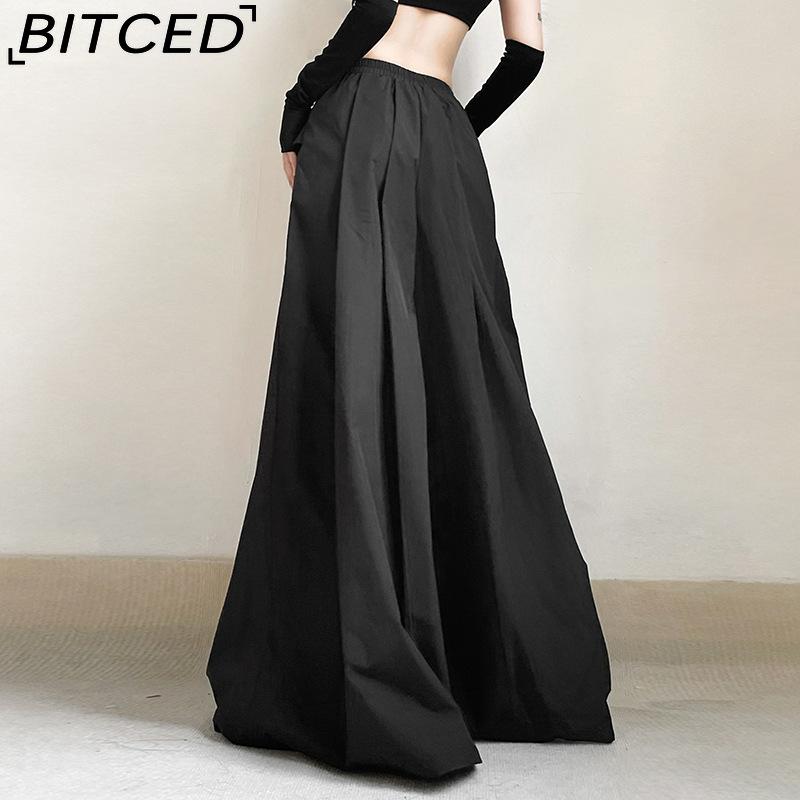 BITCED Spring/Summer Women's Solid-Color Streetwear High-Waisted Relaxed-Fit Wide-Leg Pants