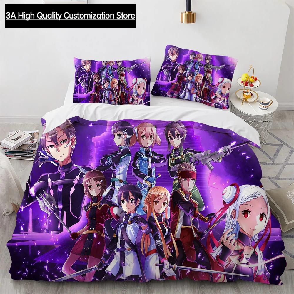 Sword Art Online Bedding Set Anime Duvet Covers King Queen Double Twin Size Adults Boys Bed Linens Single Double Size Decor Home