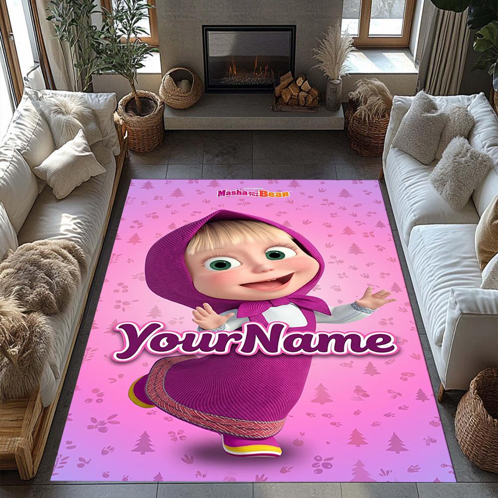 Masha Bear Customizable Name Floor Mat Design for Hallway Playrooms Entryway Outdoor Anti-slip Rug Anime Office Decor Best for Christmas