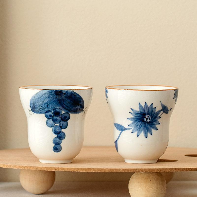 2/4PCS Hand Painted Ceramic Gourd Cup Japanese Style Underglaze Tea Cup Home Office Use Unique Gift 150ML