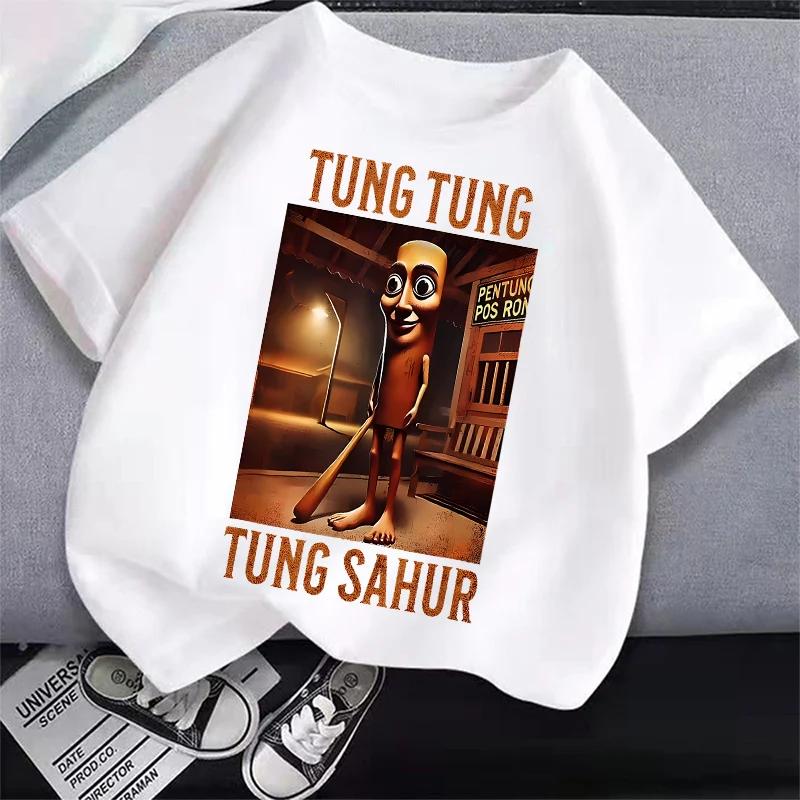 Children's Summer T-shirt Tung Tung Sahur Children's T-shirt Fun Meme Short Sleeve Men's and Women's Top