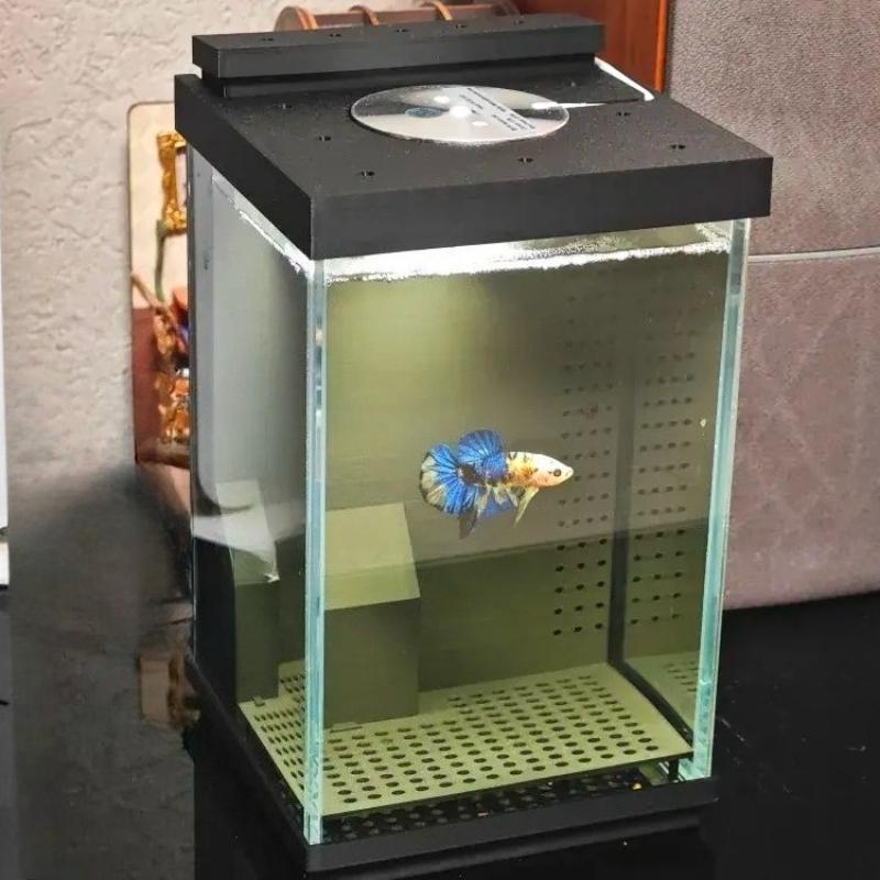 betta dedicated glass fish tank desktop mini small ecological self-circulating desktop aquarium fish tank with filter function чёрный