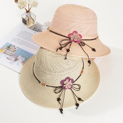 Ventilate Straw Hat Bow Flowers Fisherman Hat Collapsible Beach Hat