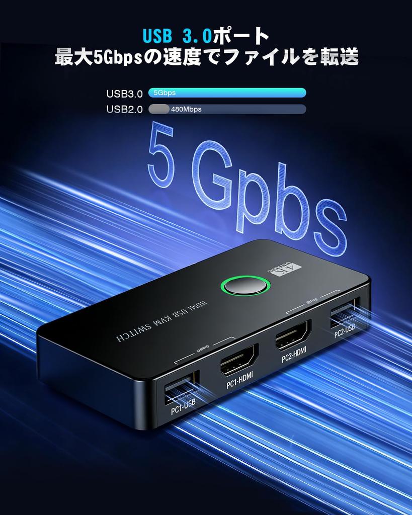 [2026 New Release] AFFLIC HDMI KVM Switch, 2 Inputs, 1 Output, 4K@60Hz Compatible, for 2 PCs and 1 Monitor, Keyboard, Mouse, and Printer Sharing, Stab