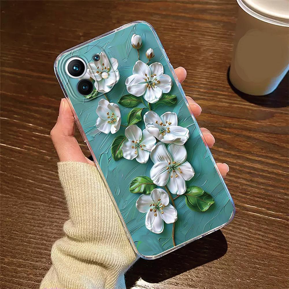 Rose Flower Phone Case Transparent Clear For Xiaomi 13T 14T 15T 11T 12T 10T 13 14 11 12 Lite Oil Painting Women Silicone Cover