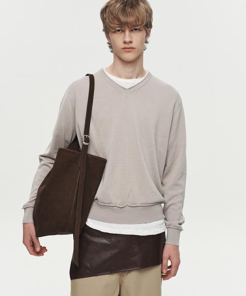 Hoite Niel Cotton V-Neck Knit (Light Gray)