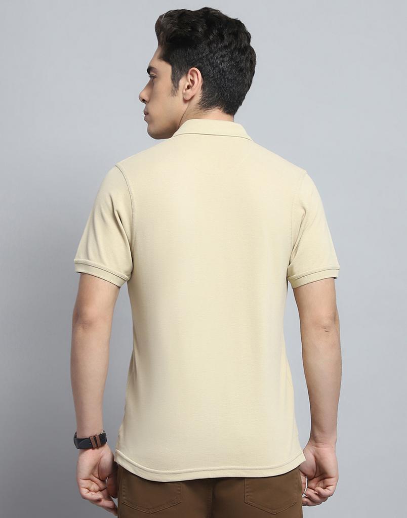 Monte Carlo Mens Solid Beige Collar Neck Half Sleeve T-Shirt