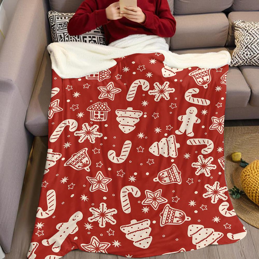 Xmas Cookie Flannel Blanket Warm Soft Halloween Christmas Couch Warm Cozy Decorative Decor Gift For All Season