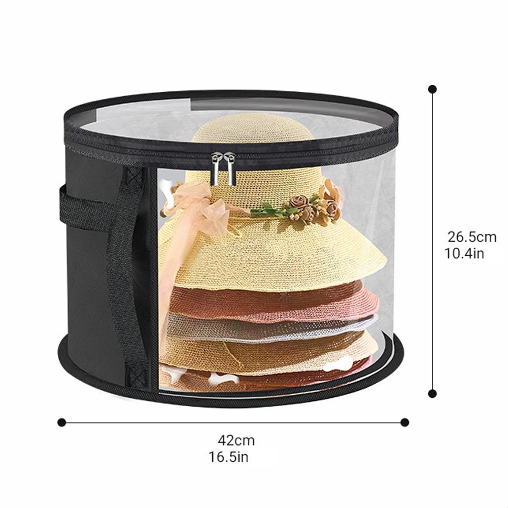 Hat Storage Bucket Clothing Hat Travel Organizer Foldable Round Brim Hat Home Storage Bag with Handle and Clear