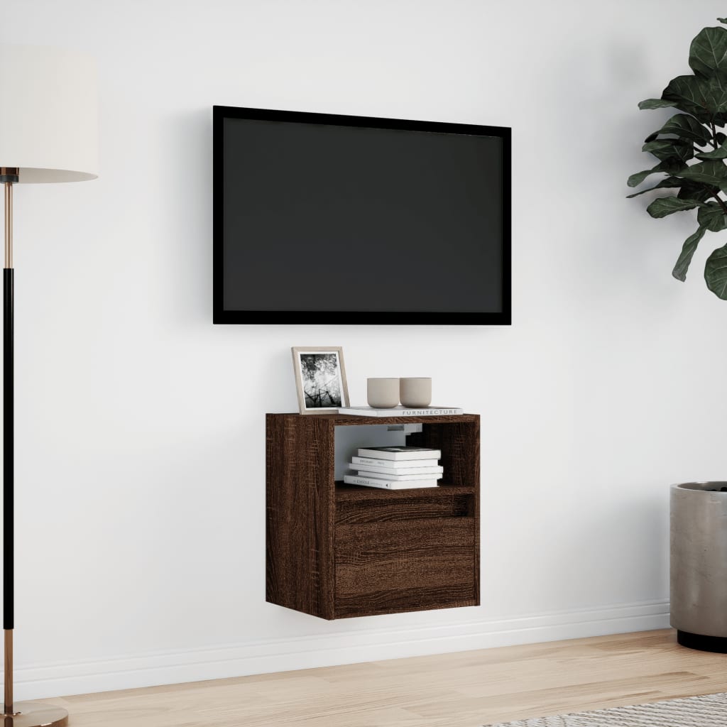 TV Wall Cabinet with LED Lighting Oak Effect 41 x 31 x 45 cm