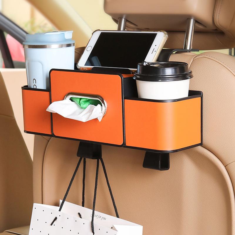 Car Backseat Organizer Multifunction Leather Interior Storage Bag Hanging Seat Back Tissue Water Cup Holder Auto Accessories