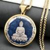 Men's Buddha Lotus Retro Blue Zen Buddha Amulet Anti-Rust Wear-Resistant Pendant Necklace