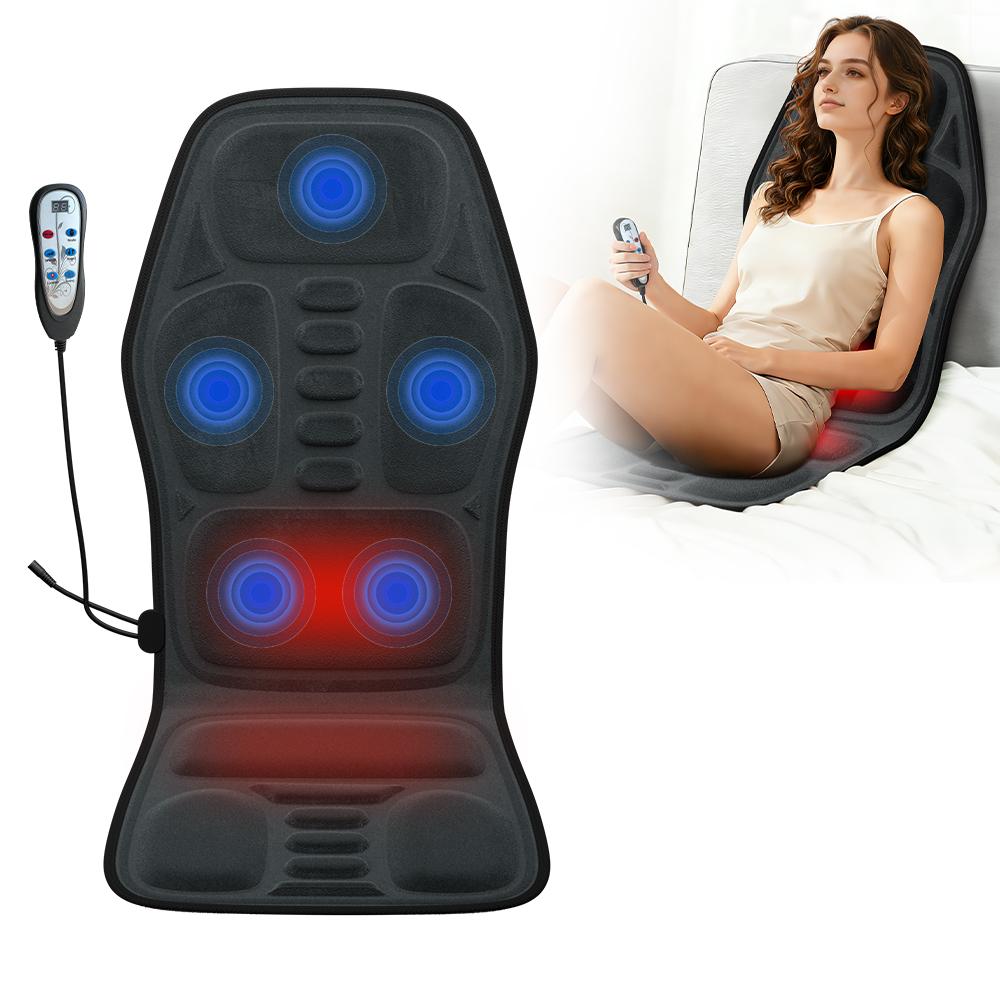 Electric Massage Cushion Full Body Massager 5 Vibration Zones Shoulder Neck Back Lumbar Hip Plush Fabric 115×50×2cm With Heating Warm Therapy
