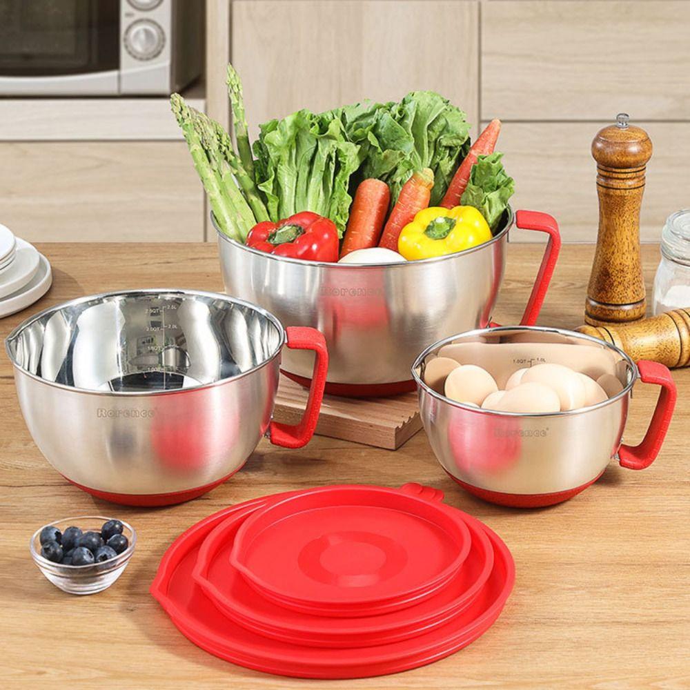 Stainless Steel Mixing Bowl Scaled Salad Basin Multifunctional Kneading Dough Bowl  Cream