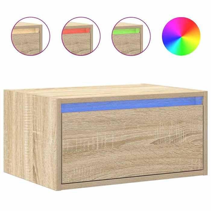 VidaXL Wall-mounted Bedside Table with LED Lights Sonoma Oak, Cabinet, Side Table, Bedside Cabinet, Nightstand, 860215